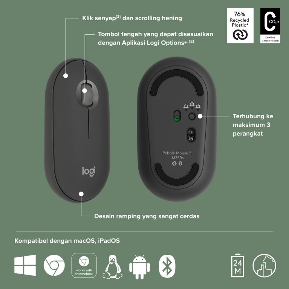 Logitech M350S Pebble Wireless Mouse 